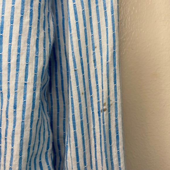 TALBOTS woman's size medium M 100% linen blue white striped button top shirt - Picture 5 of 12